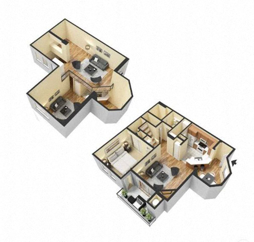 Floor plan for 1 bed, 1 bath, 1070 sqft
